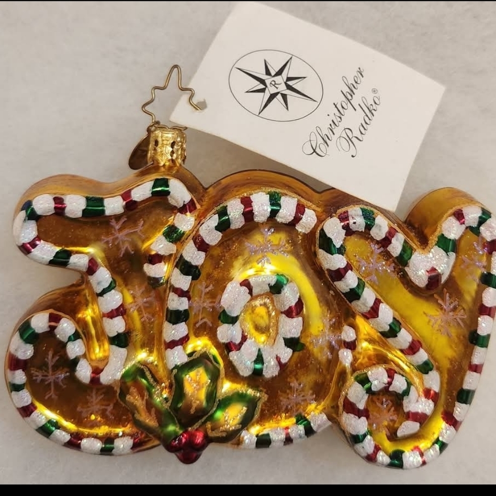 Christopher Radko Joy Glass Ornament, Handpainted & Handblown, Like New with Tag